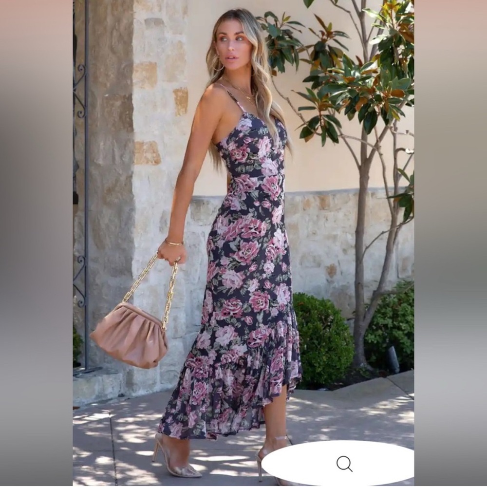 NWOT VICI Eclipse Floral Ruffle Hem High-Low Sleeveless Stretchy Maxi Dress